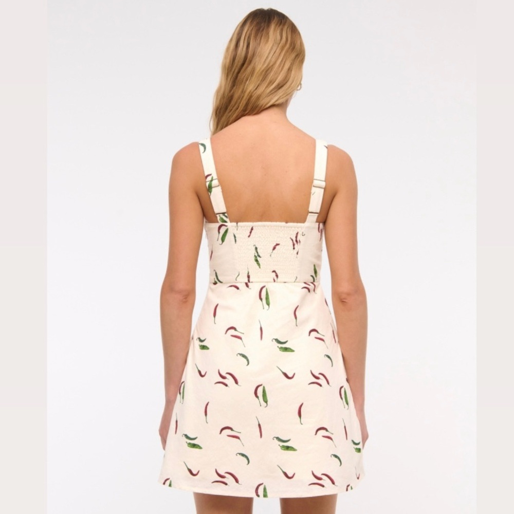 Abercrombie V-Neck Linen-Blend Mini Dress in Pepper Print, Size XS - Picture 3 of 8